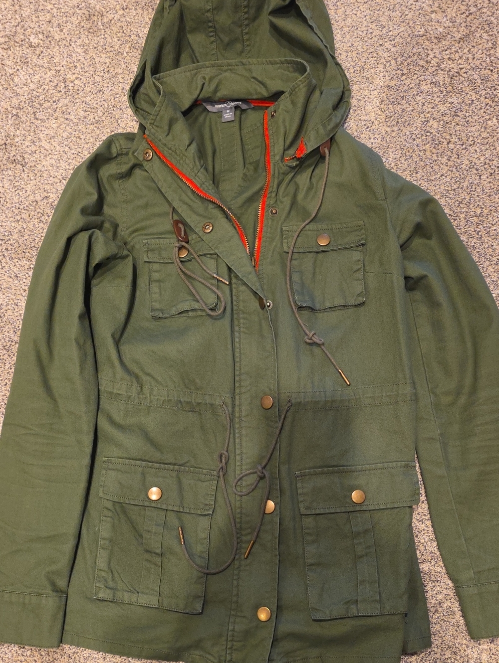Market & Spruce Olive Hooded Utility Jacket with Orange Trim